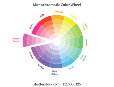 monochromatic color wheel, color scheme theory, mauve pinks color in evidence, vector isolated or white background