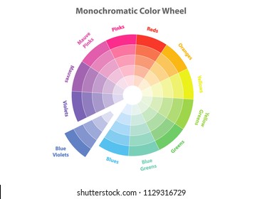 monochromatic color wheel, color scheme theory, blue violets color in evidence, vector isolated or white background