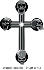 monochromatic Cross With Skulls on white background