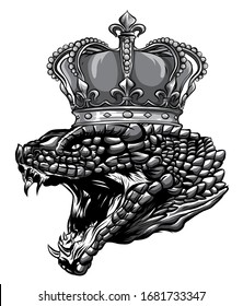 monochromatic Crowned Snake head logo. Viper emblem design editable for your business.