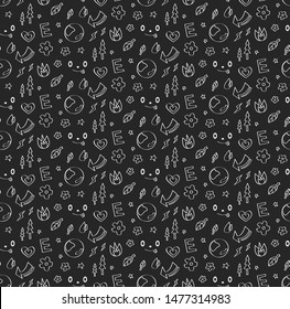 monochromatic cute elements in nature seamless pattern