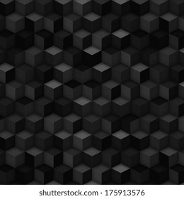 Monochromatic, Dark, Square, Cube Geometric Seamless Background Pattern. Vector illustration
