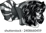 monochromatic dead girl with risin sun flag