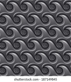 Monochromatic decorative abstract rounded waterwaves with curls, nature background.