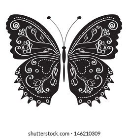 monochromatic decorative butterfly isolated on white background set. vector illustration.