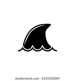 Uma representação monocromática de uma barbatana de tubarão no oceano, no estilo de uma silhueta. O design pode fazer um logotipo ou símbolo em negrito para uma marca de acessórios de moda. Ícone de vetor para design de site, logotipo