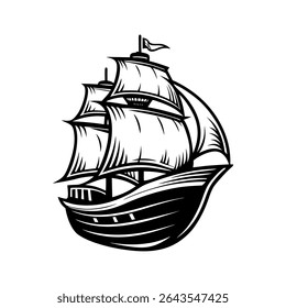 Monochromatic design of a ship at sea, ideal for adventure or travel concepts.