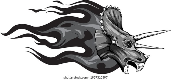 monochromatic dinosaurus triceratops head art vector illustration design