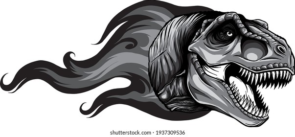 monochromatic dinosaurus tyrannosaurus rex head art vector illustration design