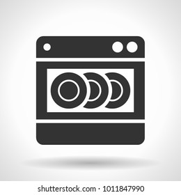 Monochromatic dishwashing machine  icon with hovering effect shadow on grey gradient background. EPS 10