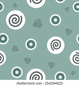Monochromatic dotted abstract geometric pattern on green background. For fabric, wrapping paper, packaging, scrapbooking.