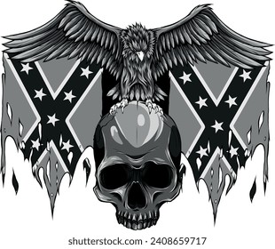monochromatic Eagle on Skull with confederate flag