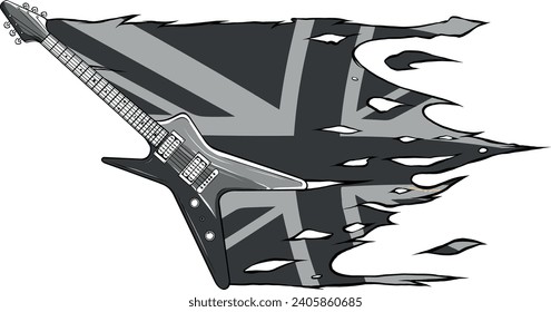 monochromatic Electric guitar flat with united kingodm flag vector illustration