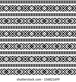 monochromatic ethnic seamless background. horizontal textures in black and white colors 