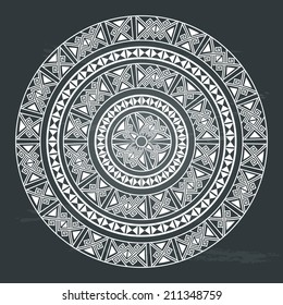 Monochromatic ethnic seamless textures. Round ornamental vector shape isolated on chalkboard background. oriental arabesque pattern background. Vector illustration.
