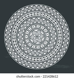 Monochromatic ethnic seamless textures. Round ornamental vector shape isolated on chalkboard. Oriental arabesque pattern background. Vector illustration