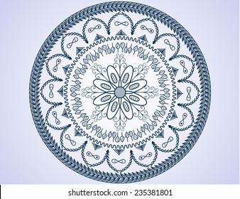 Monochromatic ethnic seamless textures. Round ornamental vector shape isolated on white. oriental arabesque pattern background. Vector illustration in black and white colors.