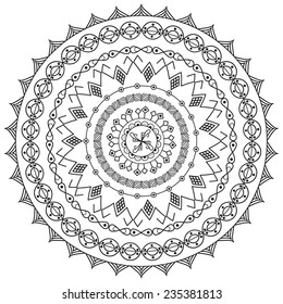 Monochromatic ethnic seamless textures. Round ornamental vector shape isolated on white. oriental arabesque pattern background. Vector illustration in black and white colors.