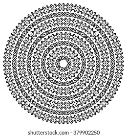 Monochromatic ethnic seamless textures. Round ornamental vector shape isolated on white. Oriental arabesque pattern background. Vector illustration in black and white colors. 