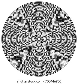 Monochromatic ethnic seamless textures. Round ornamental vector shape isolated on white. oriental arabesque pattern background. Brush. Vector illustration in black and white colors