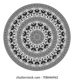 Monochromatic ethnic seamless textures. Round ornamental vector shape isolated on white. oriental arabesque pattern background. Vector illustration in black and white colors.