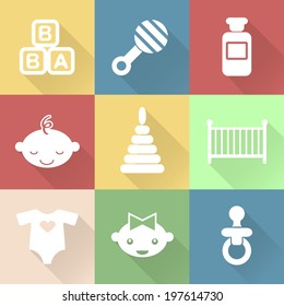 Monochromatic flat baby icons with shades. Vector infographic 
