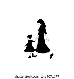 monochromatic flat vector of child holding hands with mother, children's day, mother's day
