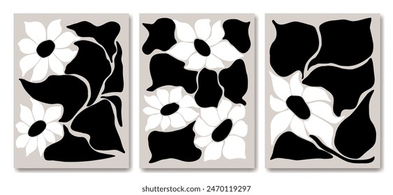 Monochromatic Floral Elegance: A Modern Triptych