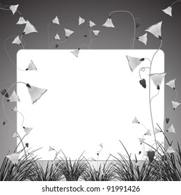 monochromatic flowers and grass banner, abstract vector art illustration