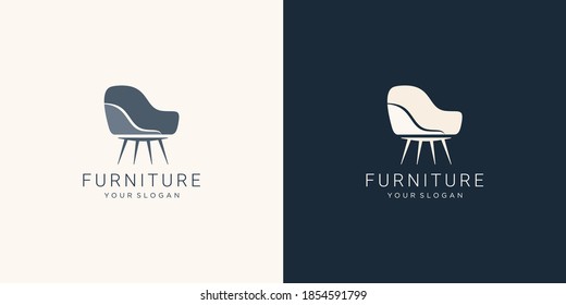 Monochromatic furniture logo with chair for store. Premium Vector