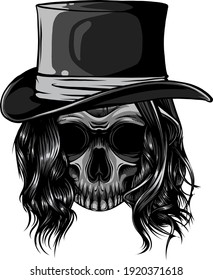 monochromatic Gangster skull tattoo. Death head with cigar and hat vector