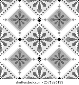 Monochromatic, Geometric Ethnic pattern, Thai Style, Seamless Pattern, Traditional Style, Native American tribal fabric, tile, carpet, decoration, vector, illustration design