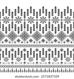 Monochromatic, Geometric Ethnic pattern, Thai Style, Seamless Pattern, Traditional Style, Native American tribal fabric, tile, carpet, decoration, vector, illustration design