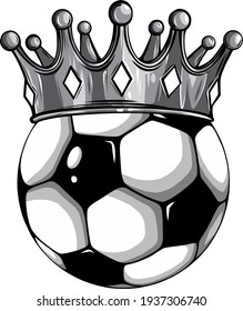 monochromatic Gold crown on a soccer ball isolated on white