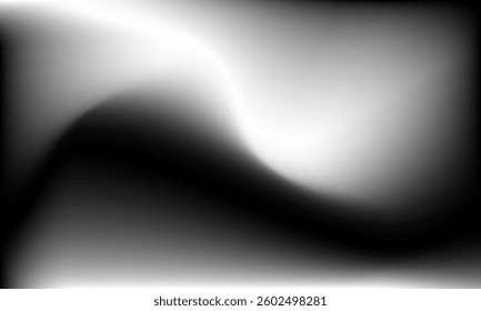 A monochromatic gradient showcasing a smooth, blurred transition between black and white, creating a dynamic, flowing shape.