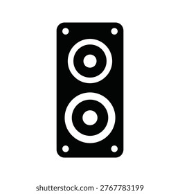 Monochromatic graphic vector art of a dual-driver speaker icon. Clean lines and high contrast provide versatility for technology, music, or audio-related content. Ideal for website elements, app interfaces, or presentation slides.