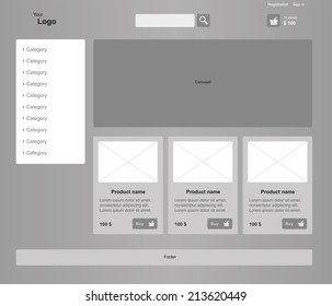 Monochromatic graphic web template of Internet business. Clear webdesign