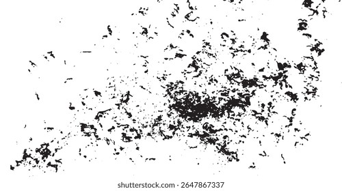 Monochromatic grunge pattern features scattered black specks and splatters across a stark white backdrop, evoking a sense of distress and decay with an irregular yet captivating texture