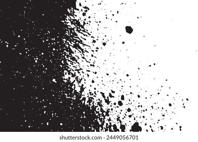 Monochromatic grunge texture, black concrete, stone, and abstract elements, shapes and slate. Charcoal splashes, dot work grain, and circular lines add artistic flair. Halftone, vector, fabric, spiral