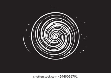 Monochromatic grunge texture, black concrete, stone, and abstract elements, shapes and slate. Charcoal splashes, dot work grain, and circular lines add artistic flair. Halftone, vector, fabric, spiral