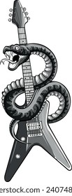 monochromatic guitar with snake on white background