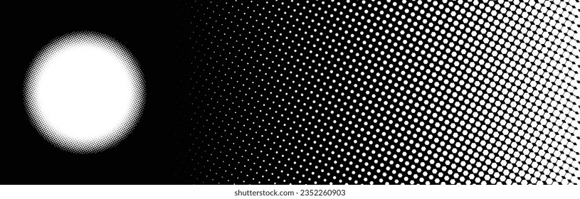 Monochromatic halftone frame offering copy space for presentations. A vector design element featuring a faded half-tone effect. Spotted monochrome background suitable for banners or flyers.