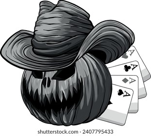 monochromatic Halloween Pumpkin cowboy hat on white background
