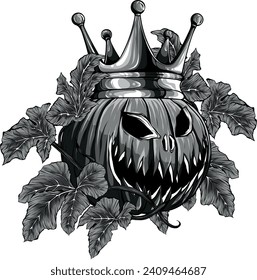 monochromatic Halloween Pumpkin King vector illustration on white background.