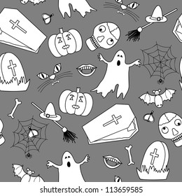 Monochromatic halloween seamless pattern in simple style