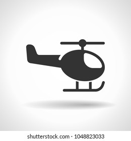 Monochromatic helicopter icon with hovering effect shadow on grey gradient background. EPS 10