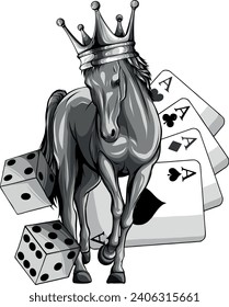 caballo monocromático con corona y juego de casino