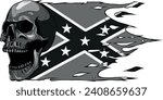 monochromatic Human skull with Confederation flag isolated on white background
