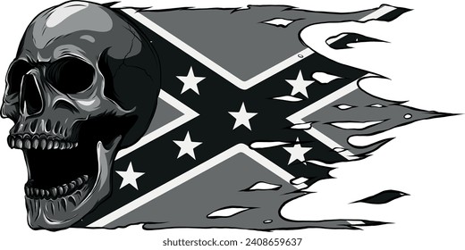 cráneo humano monocromático con bandera confederativa aislado en fondo blanco