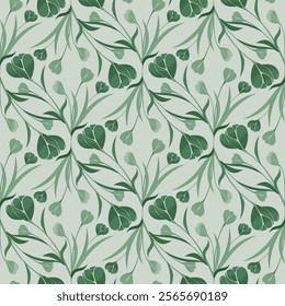 Monochromatic Hunter Green Abstract Tulips in an Ogee Shape design creating a seamless pattern print background